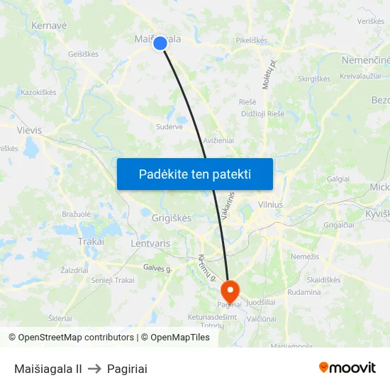 Maišiagala II to Pagiriai map