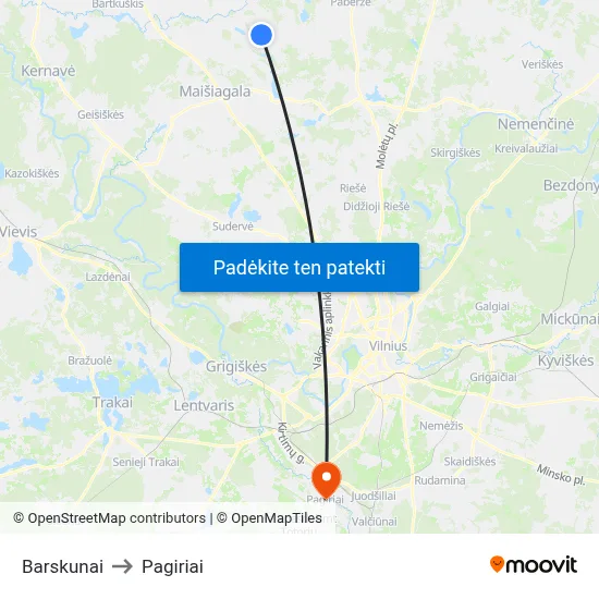 Barskunai to Pagiriai map
