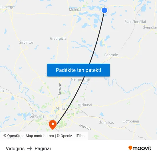 Vidugiris to Pagiriai map