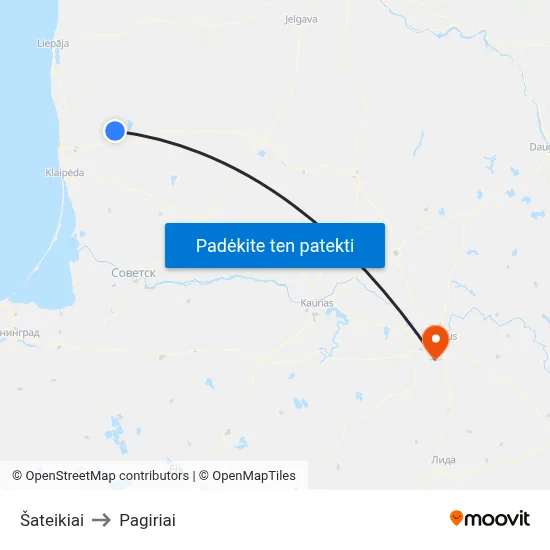 Šateikiai to Pagiriai map