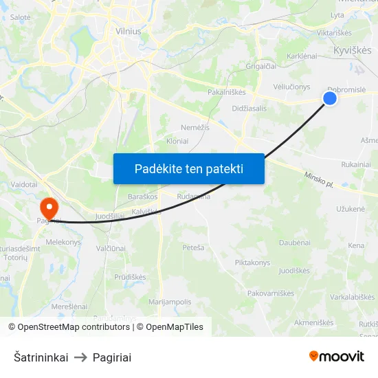 Šatrininkai to Pagiriai map