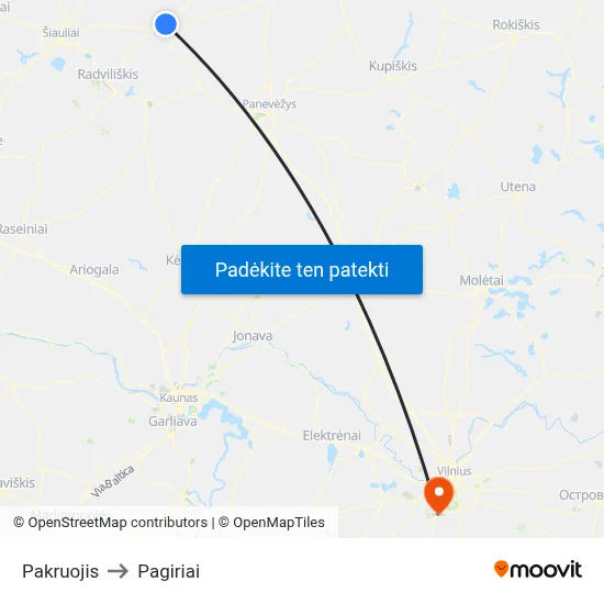Pakruojis to Pagiriai map