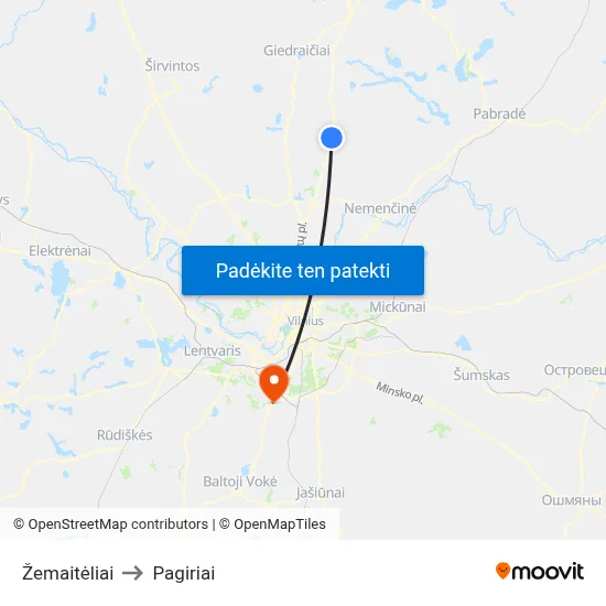 Žemaitėliai to Pagiriai map