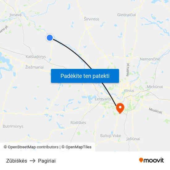 Zūbiškės to Pagiriai map