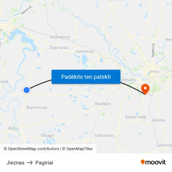 Jieznas to Pagiriai map