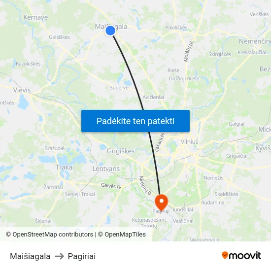 Maišiagala to Pagiriai map