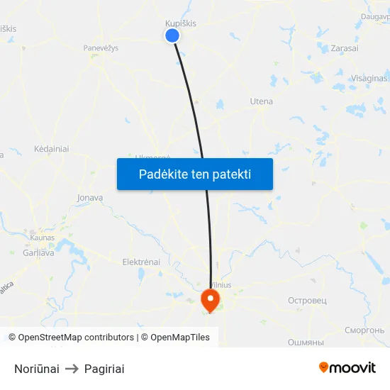 Noriūnai to Pagiriai map