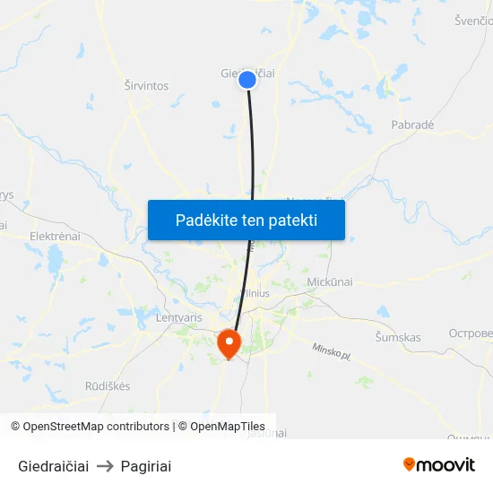 Giedraičiai to Pagiriai map