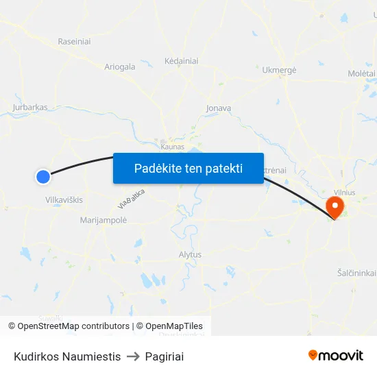 Kudirkos Naumiestis to Pagiriai map