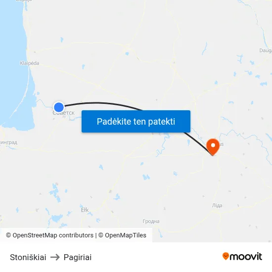 Stoniškiai to Pagiriai map