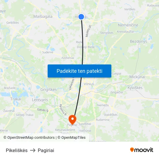 Pikeliškės to Pagiriai map