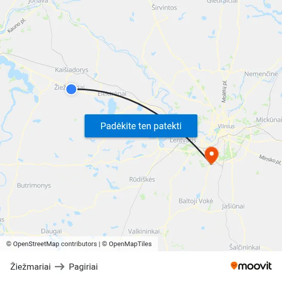 Žiežmariai to Pagiriai map