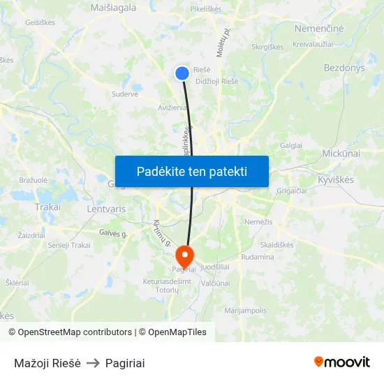 Mažoji Riešė to Pagiriai map