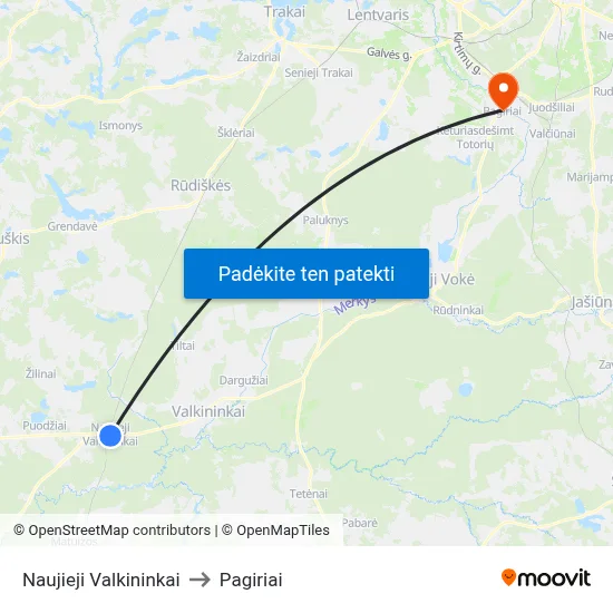 Naujieji Valkininkai to Pagiriai map