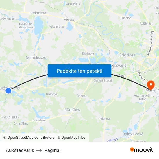 Aukštadvaris to Pagiriai map