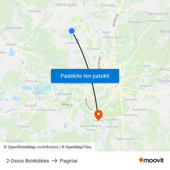 2-Osios Brinkiškės to Pagiriai map