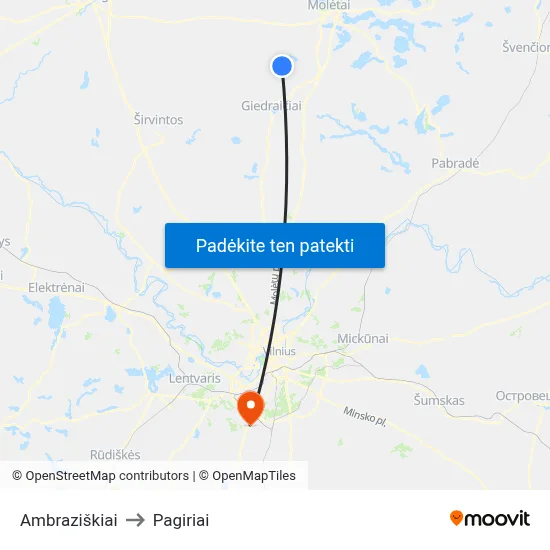 Ambraziškiai to Pagiriai map
