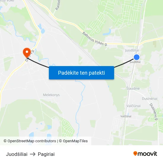 Juodšiliai to Pagiriai map