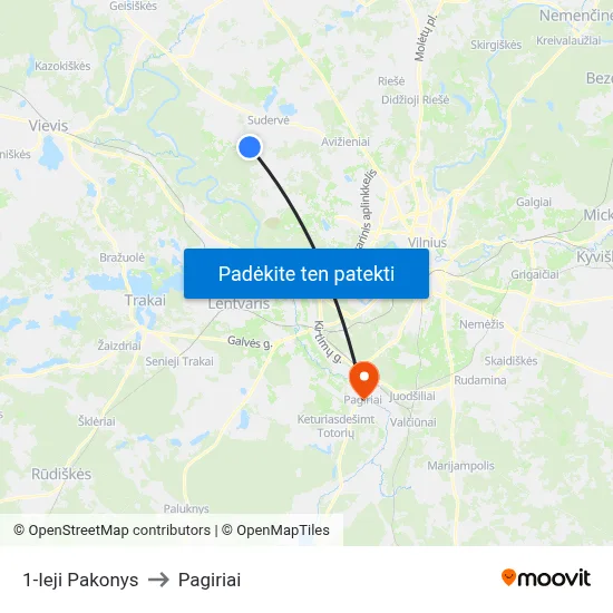 1-Ieji Pakonys to Pagiriai map