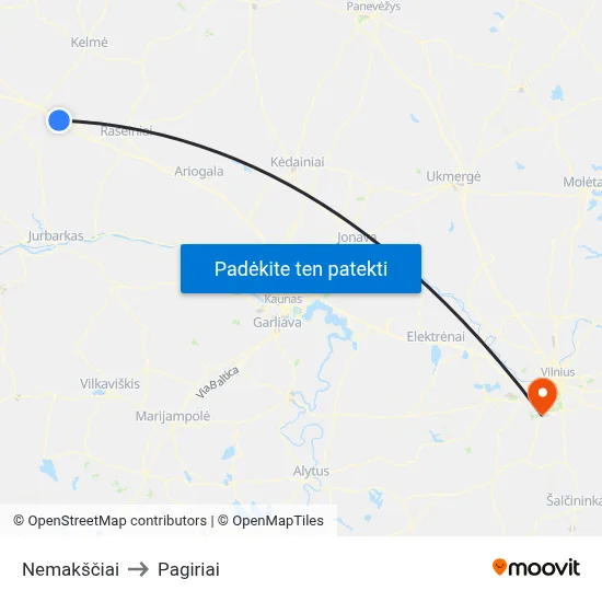 Nemakščiai to Pagiriai map
