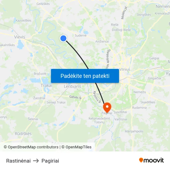 Rastinėnai to Pagiriai map