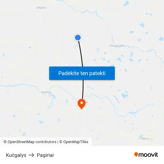 Kučgalys to Pagiriai map