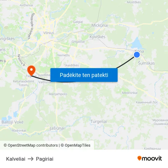 Kalveliai to Pagiriai map