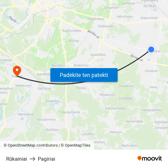 Rūkainiai to Pagiriai map
