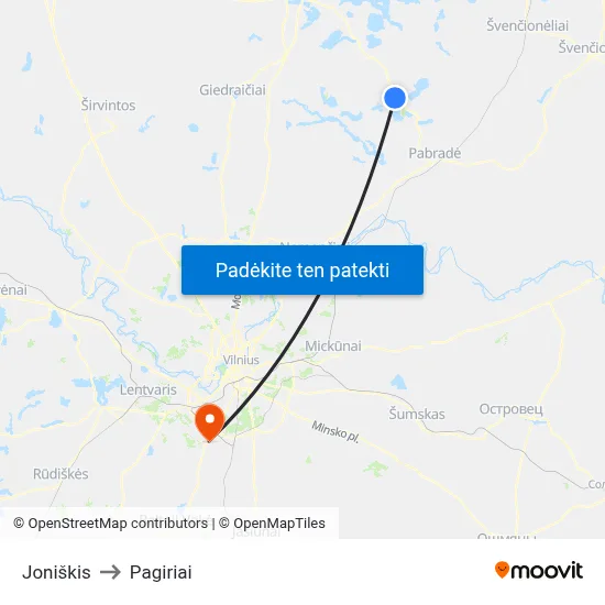 Joniškis to Pagiriai map