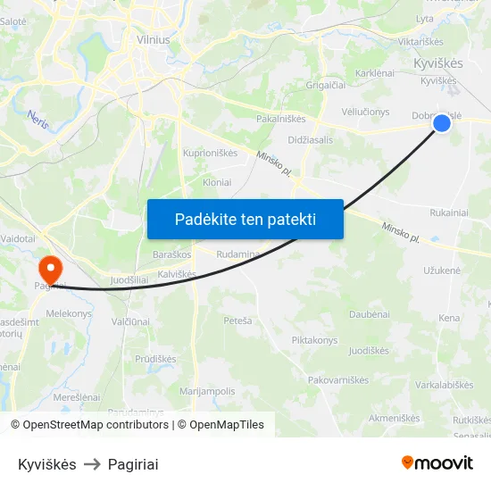 Kyviškės to Pagiriai map