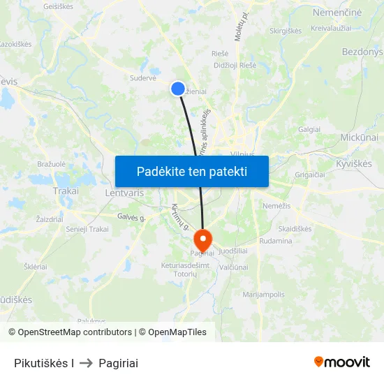 Pikutiškės I to Pagiriai map