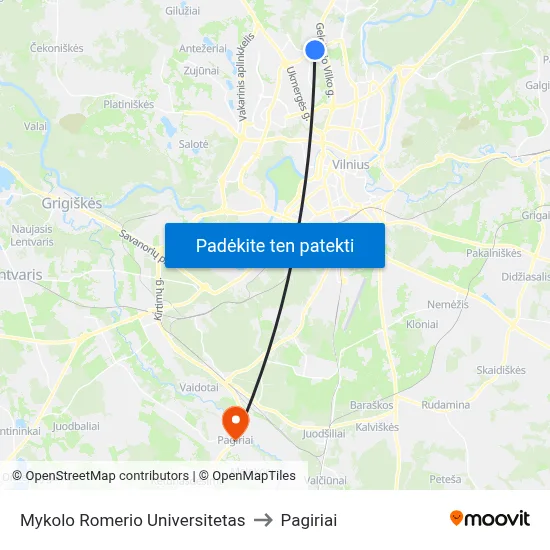 Mykolo Romerio Universitetas to Pagiriai map
