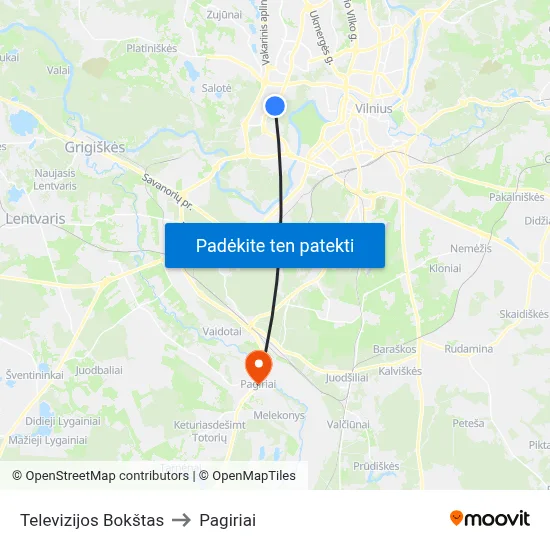 Televizijos Bokštas to Pagiriai map