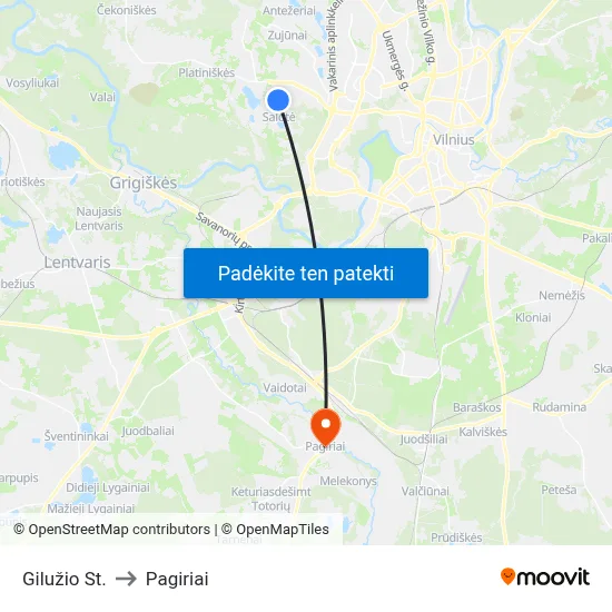 Gilužio St. to Pagiriai map