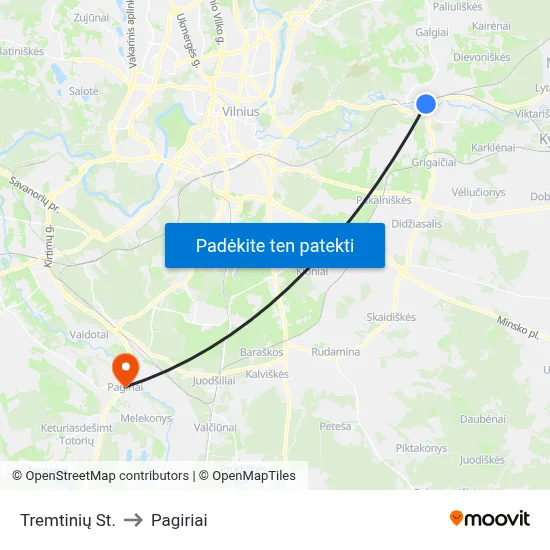 Tremtinių St. to Pagiriai map