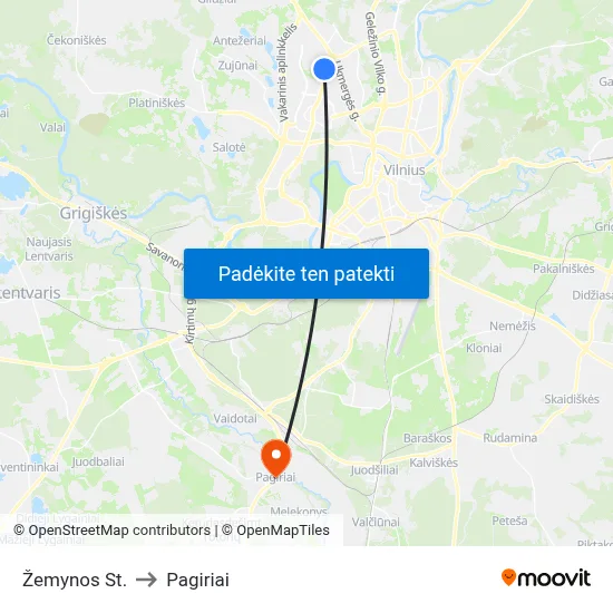 Žemynos St. to Pagiriai map
