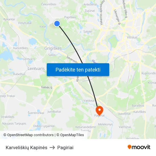 Karveliškių Kapinės to Pagiriai map