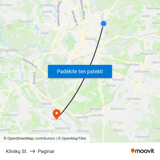 Klinikų St. to Pagiriai map