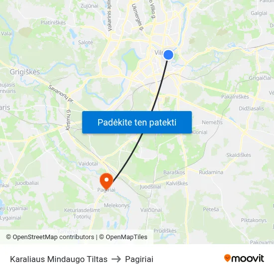Karaliaus Mindaugo Tiltas to Pagiriai map
