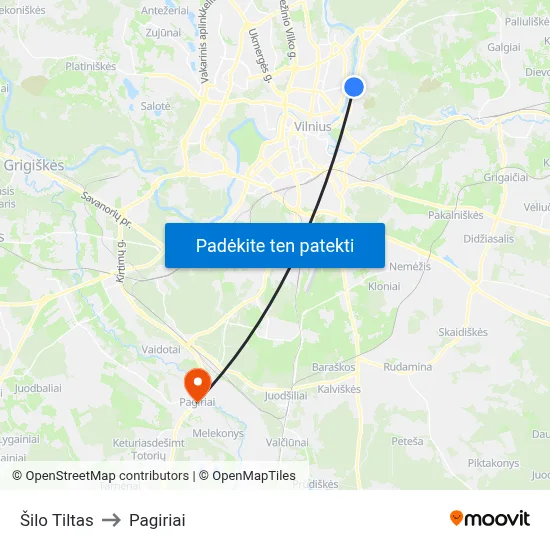 Šilo Tiltas to Pagiriai map