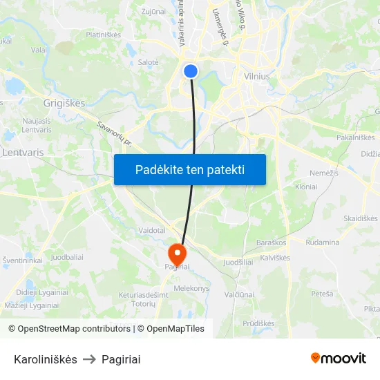 Karoliniškės to Pagiriai map
