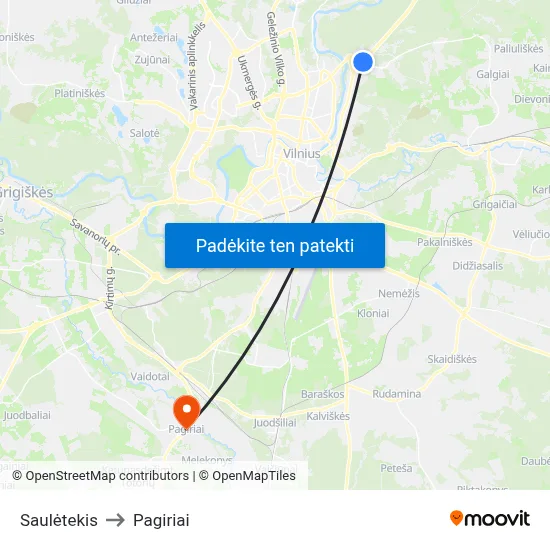 Saulėtekis to Pagiriai map