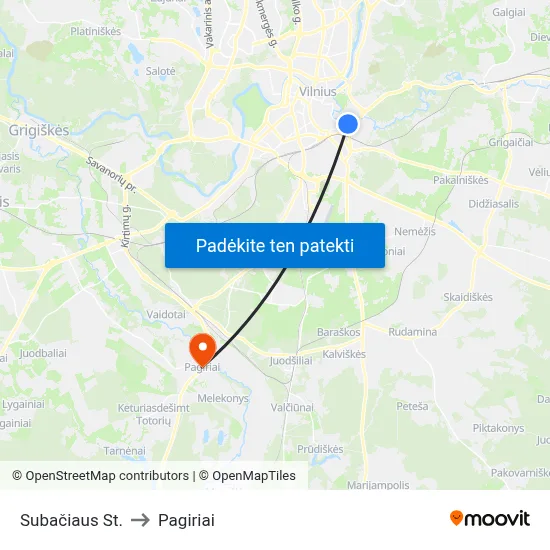 Subačiaus St. to Pagiriai map