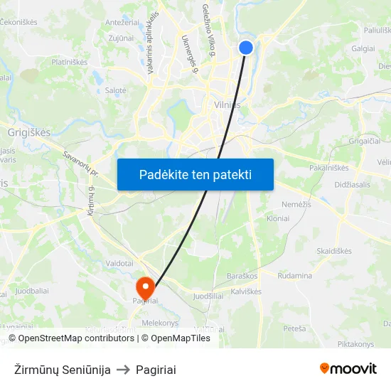 Žirmūnų Seniūnija to Pagiriai map