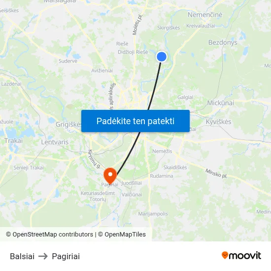 Balsiai to Pagiriai map