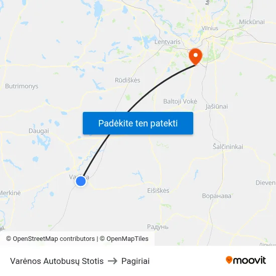 Varėnos Autobusų Stotis to Pagiriai map