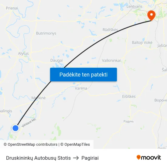 Druskininkų Autobusų Stotis to Pagiriai map