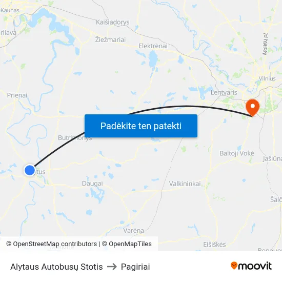 Alytaus Autobusų Stotis to Pagiriai map