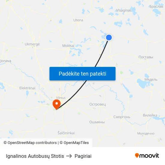 Ignalinos Autobusų Stotis to Pagiriai map