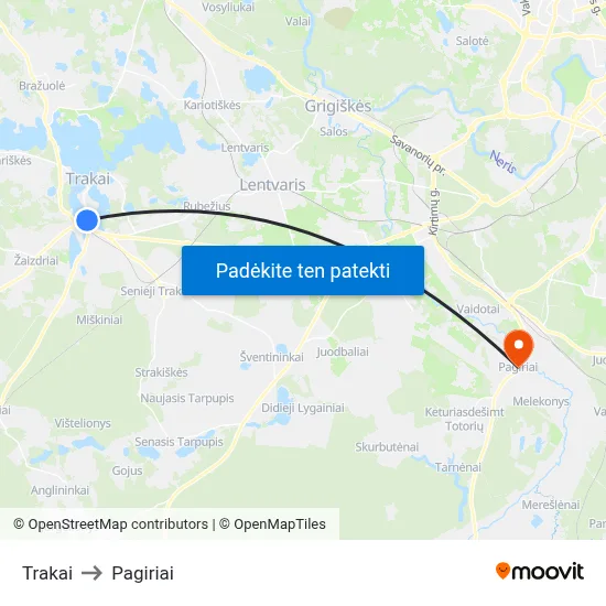 Trakai to Pagiriai map